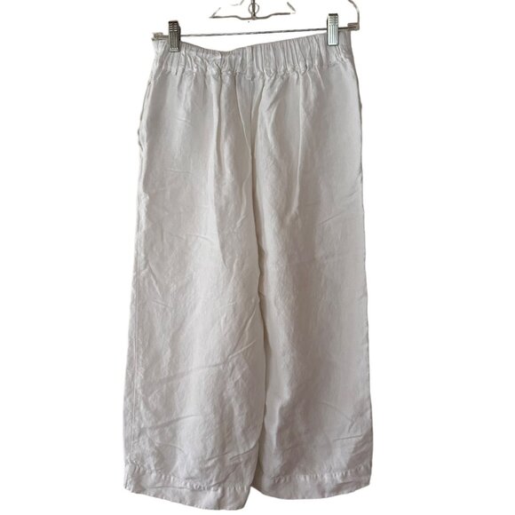 A New Day Linen Blend Wide Leg Pants Small Cropped Beachy Flowy White Elastic - Picture 2 of 8